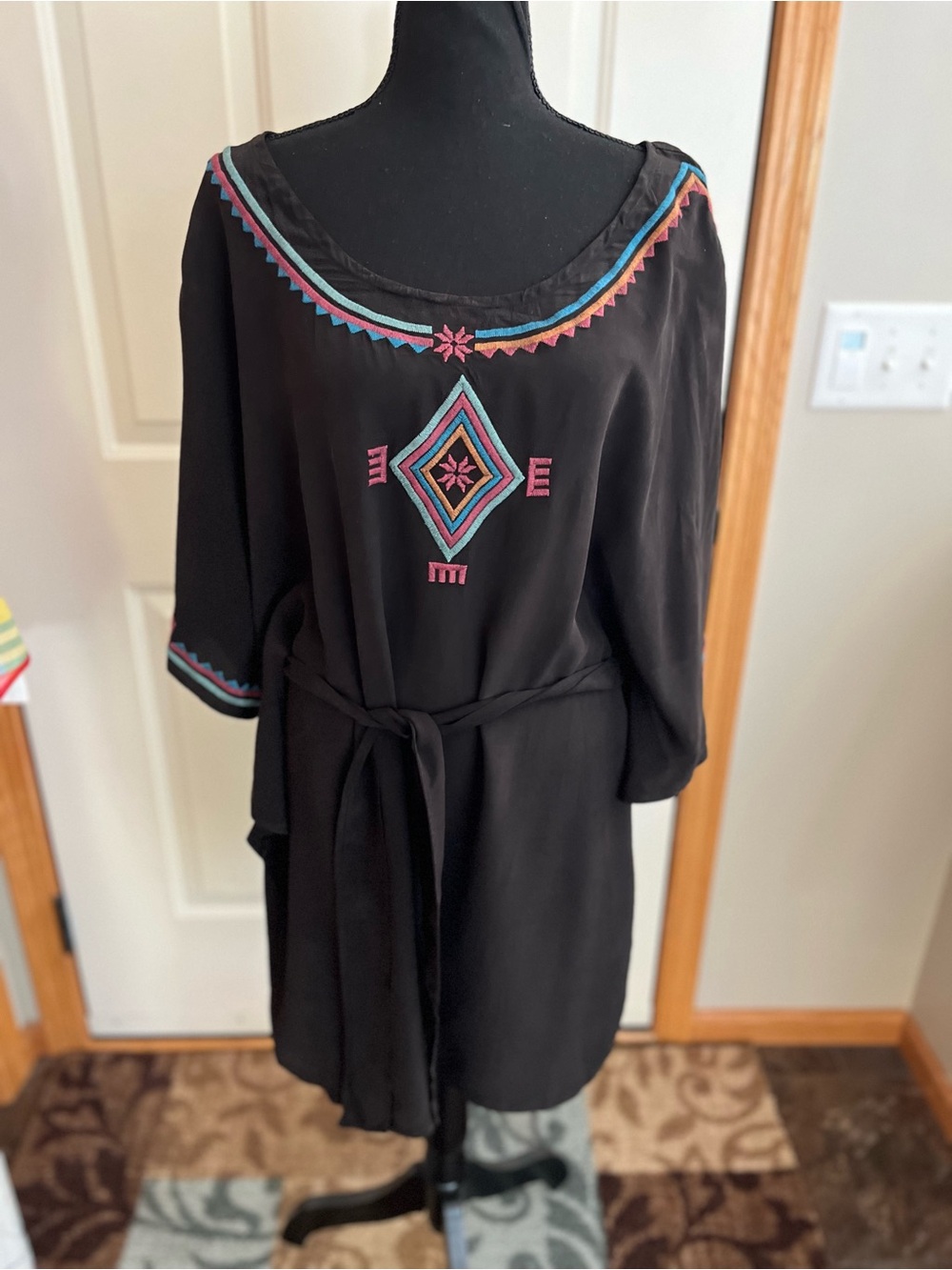 New Gypsy 05 100% silk black Lupia flutter sleeve mini dress. Size medium